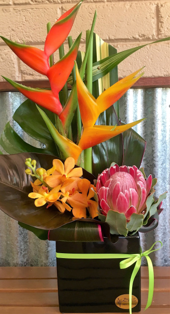 Floral arrangement of tropical flowers grown and designed in Kununurra